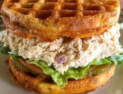 keto and low carb chicken salad chaffle sandwich