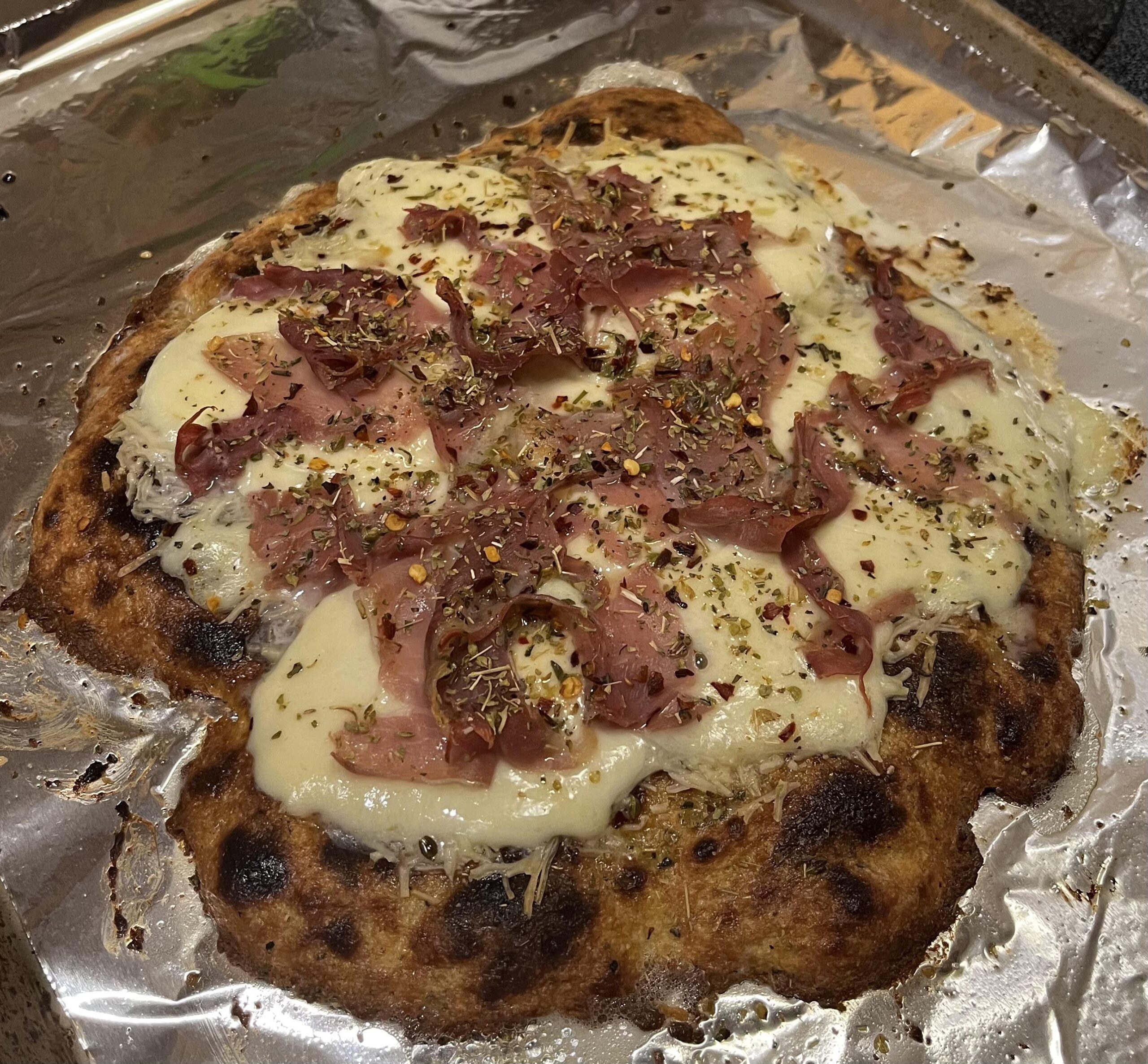 Pizza from Vinny Guadagnino’s book! Prosciutto, mozzarella, and parm