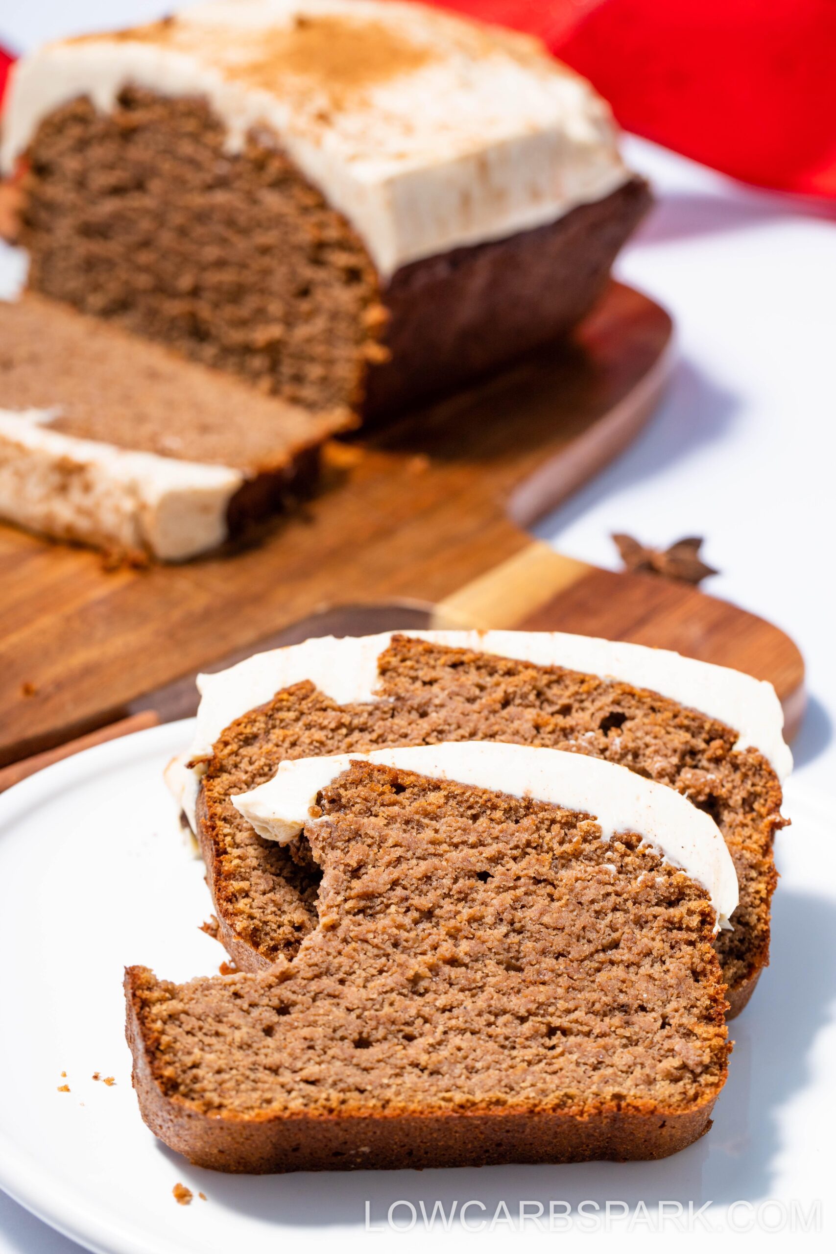Keto Gingerbread Loaf with Cinnamon Cream Cheese Frosting
