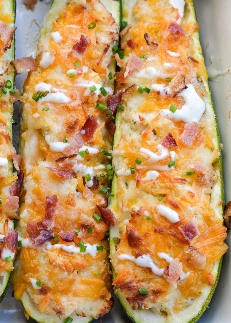 Chicken Bacon Ranch Zucchini Boats (low carb + keto)