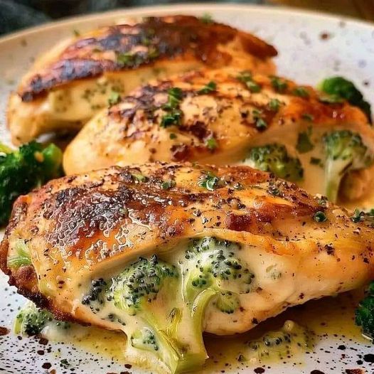 Keto Stuffed Breast Chicken with broccoli