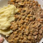 Vegan Lentil Stroganoff with Mushrooms and Mashed Potatoes
