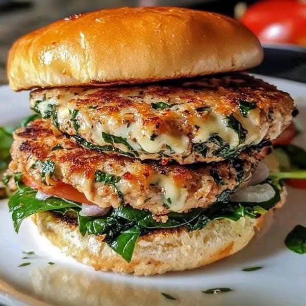 Homemade Cheddar Spinach Chicken Burgers