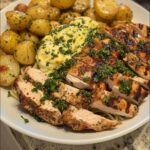 Air-Fryer Greek Chicken Alfredo with Spicy Garlic Potatoes